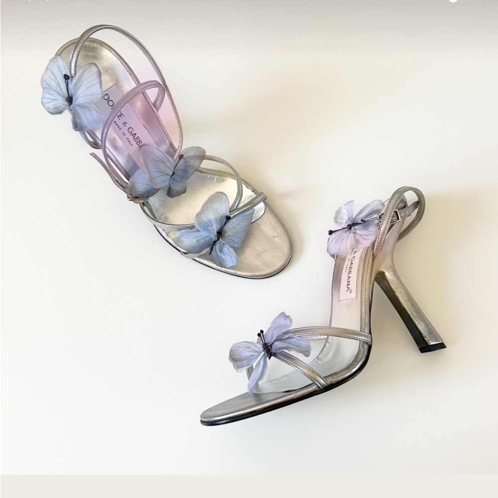 Dolce & Gabbana Silver Heels with Butterfly Accents